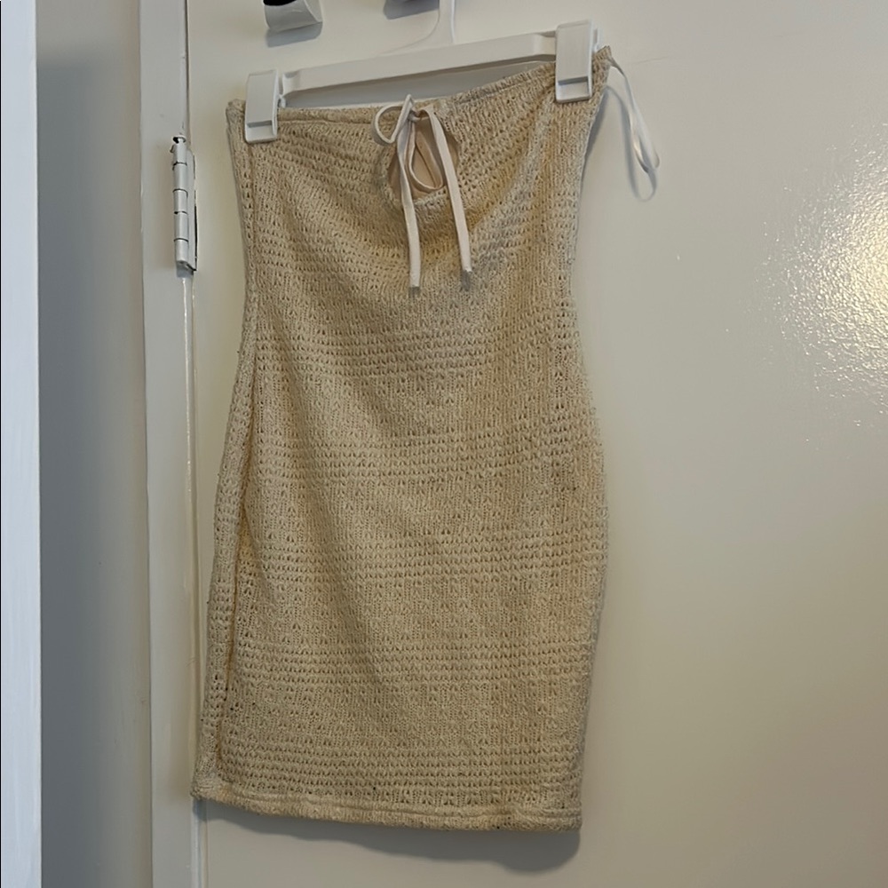 SHEIN Tan Ribbed Mini Pencil Skirt